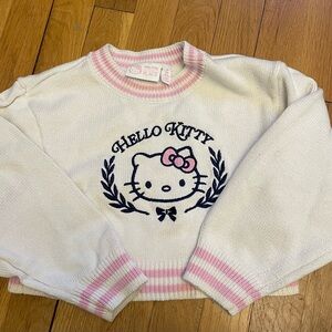 Hello Kitty White Pink Trim Knit Sweater